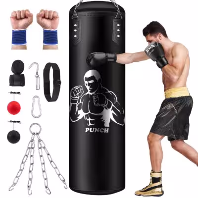 Punching Bag Hanging Set, Boxing Bag Microfiber Leather Heavy Bag for Training Kickboxing Fitness MMA Grappling Muay Thai Karate 1