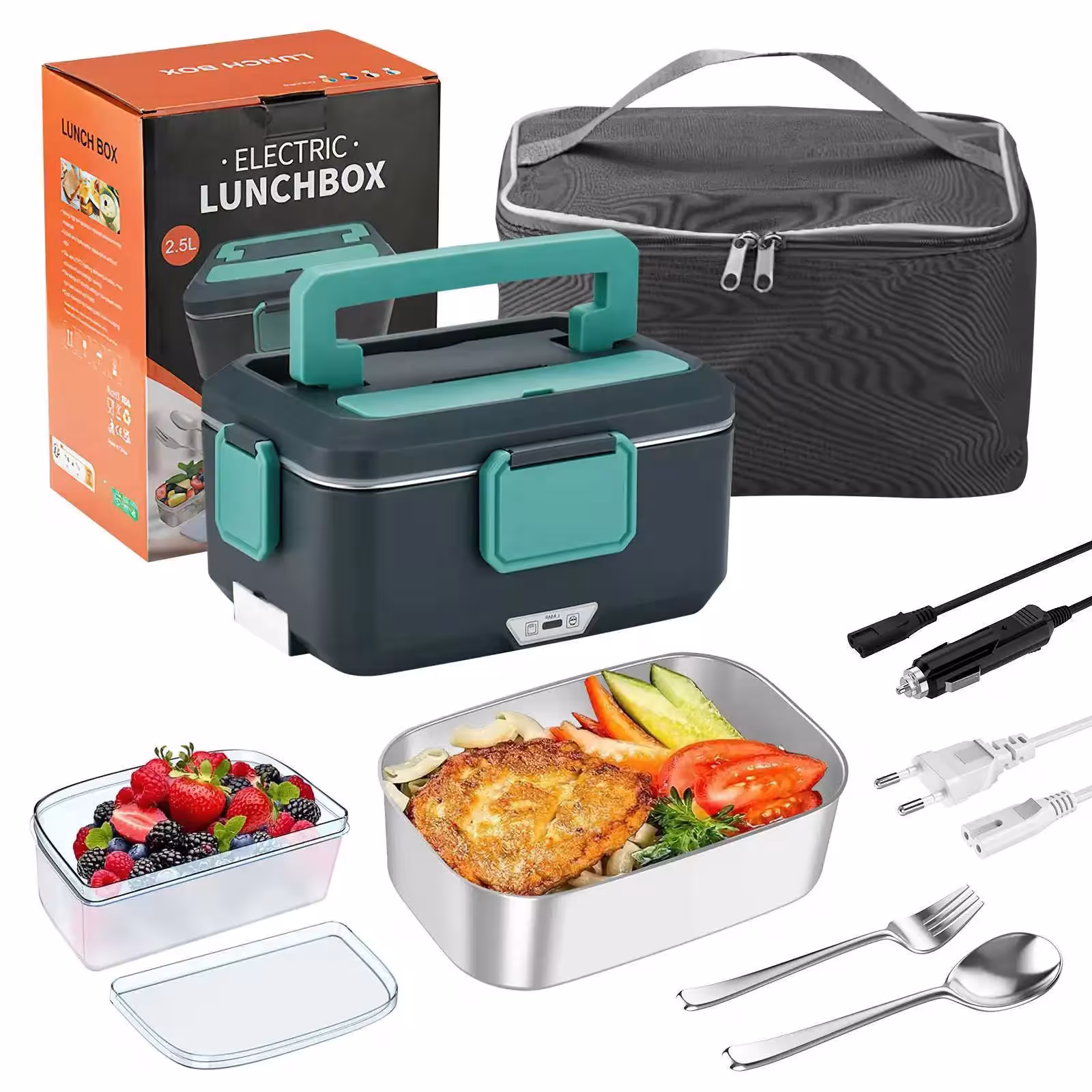 Boîte à lunch électrique de 2,5L pour voiture et maison, chauffage rapide de 90W