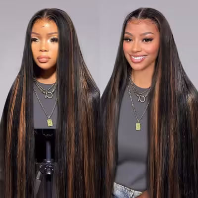 FB30 Colored Bone Straight Lace Wig 13x6 HD Invisible Lace 200 Density Pre Plucked Silky Smooth Long Hair Shiny Full 18-46 Inch 1