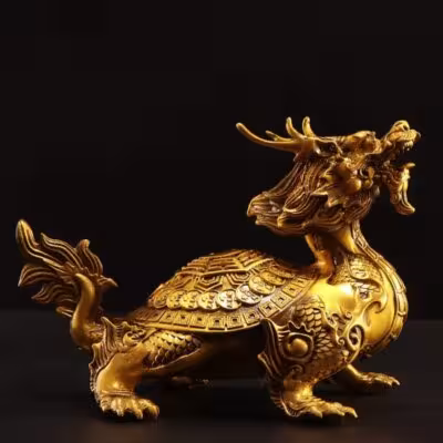 Chinesische Bixie-Tier-Messing-Drachen-Schildkröten-Statue für Feng Shui, Wohlstand und Schutz