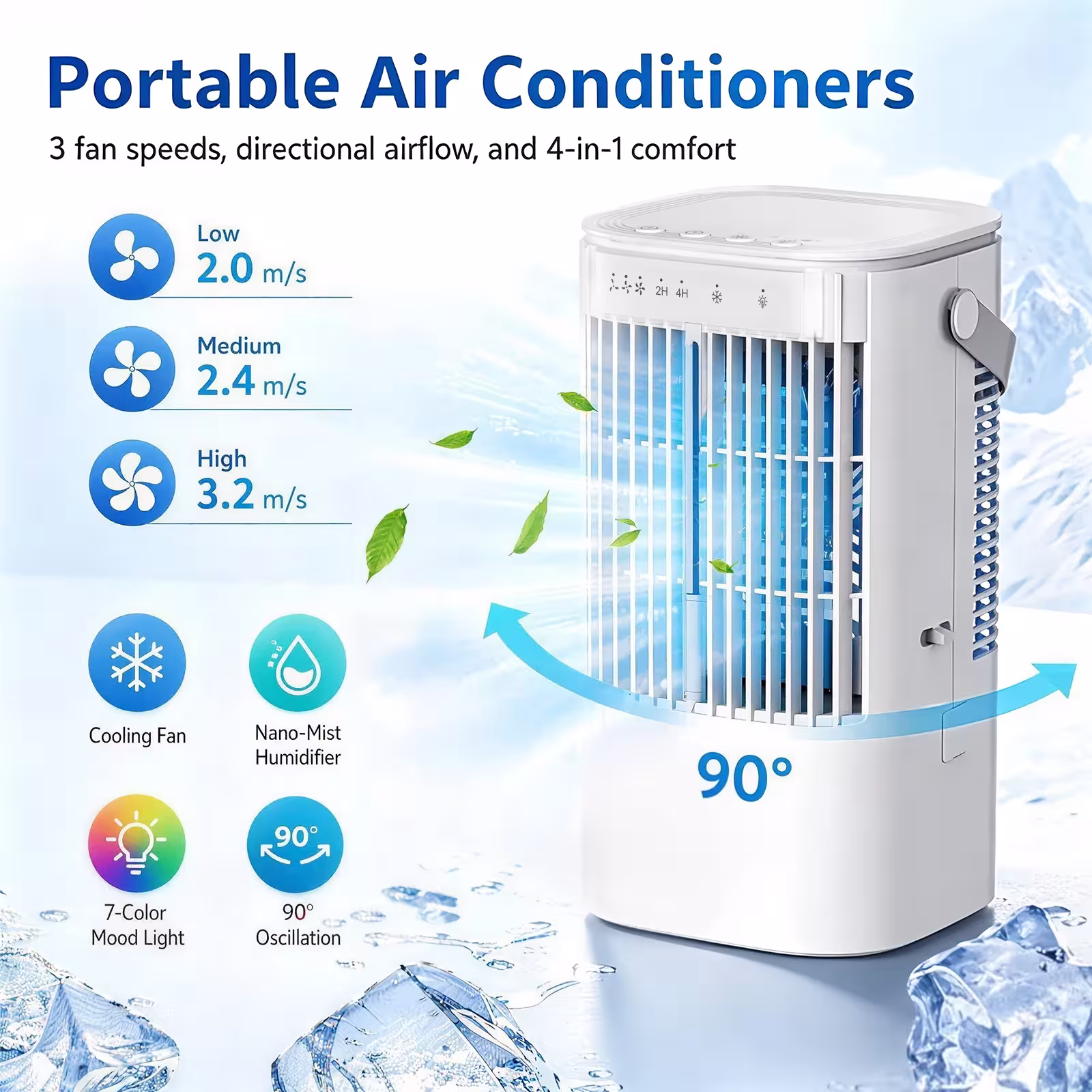 Ventilatore portatile con luce notturna a sette colori, capacità 900ml, connessione USB