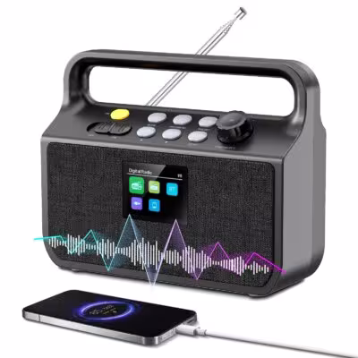 DAB+/DAB/FM Digital Radio with 20,000 mAh Battery, Bluetooth 5.3, 2.4" Color Display, 80 Presets; Supports TF Card/Alarm/Sleep Timer/3.5mm AUX Input – For Kitchen, Camping, Garden 1