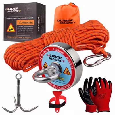 400lbs Strong Fishing Magnet Kit N52 Rare Earch 20M Rope Underwanter Metal Ring Neodymium Magnetic 1