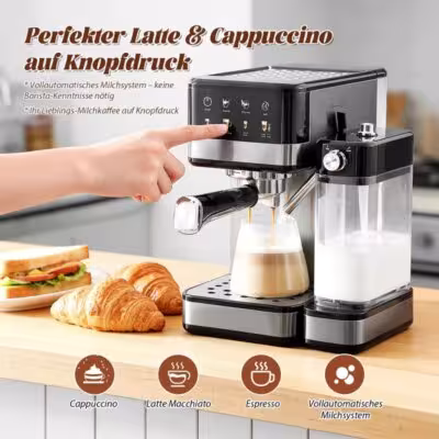 Automatic Espresso Coffee Machine 20Bar Pump Milk Frother NTC Temperature Control Latte Cappuccino Maker Black 1