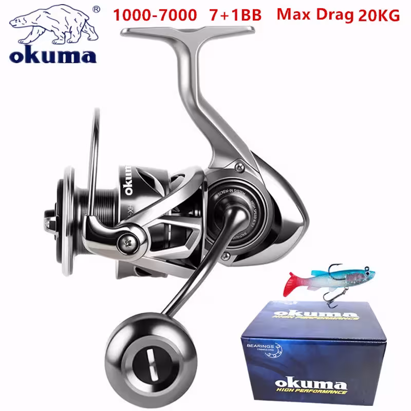 Okuma neatsukama žvejybos ritė, stabdis 20kg, 7+1BB guoliai, dydis 1000-7000