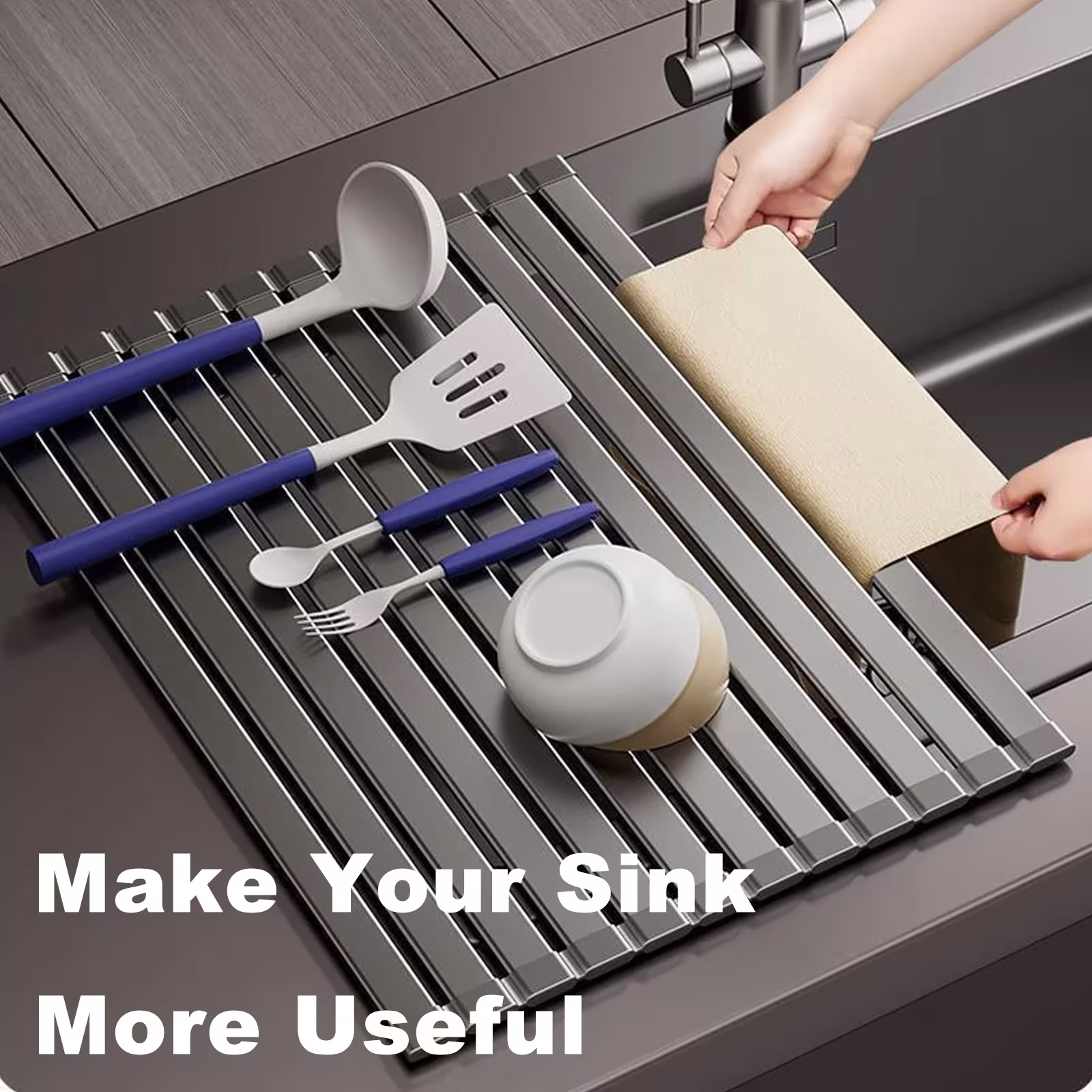 Foldable dish drying rack for the sink
