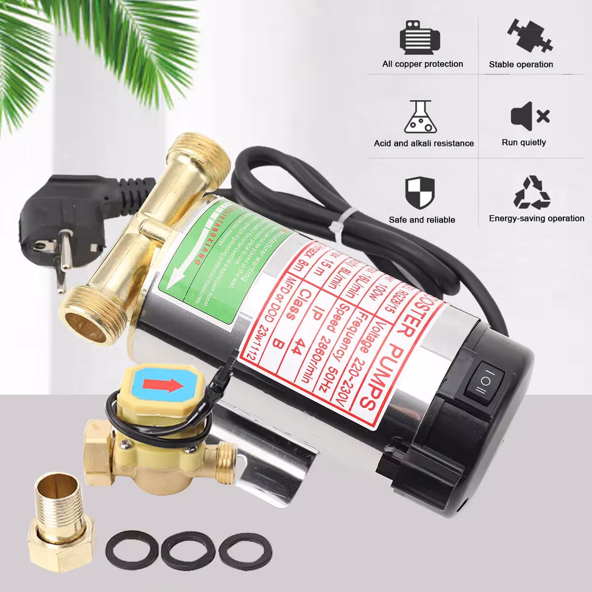 220V 100W household silent pressure booster pump for water supply and solar collectors