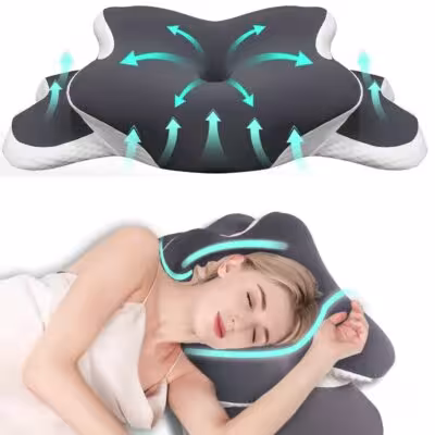 Ergonomic Memory Foam butterfly Neck Pillow, C-Shaped/Adjustable Dual Height, Transparent Cover Support - Side/Supine/Pillow Sle 1