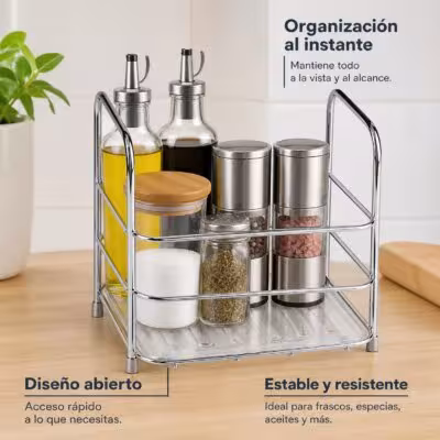Chrome-Plated Iron Kitchen and Bathroom Organizer Shelf with Removable PP Tray, Multipurpose Spice and Cosmetic Holder, Compact and Sturdy Design, 18x17x15cm 1