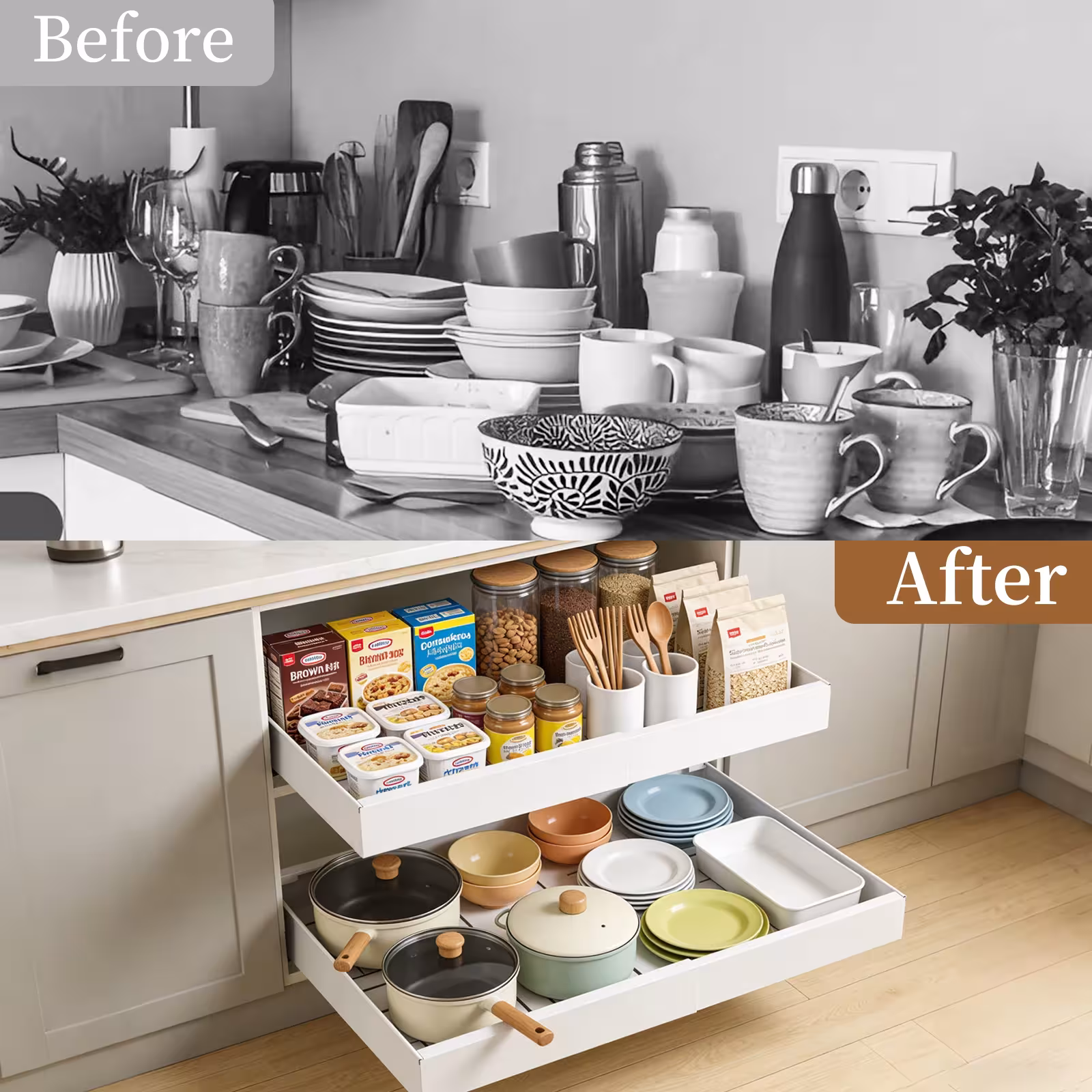 Pull-out kitchen cabinet shelf