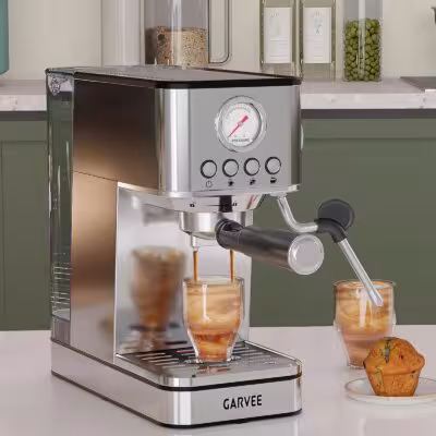 Stainless Steel Espresso Coffee Machine 15/20 Bar 1200W Thermoblock 1.7L Water Tank with Cup Warmer Steam Wand for Home Cafe Use 1