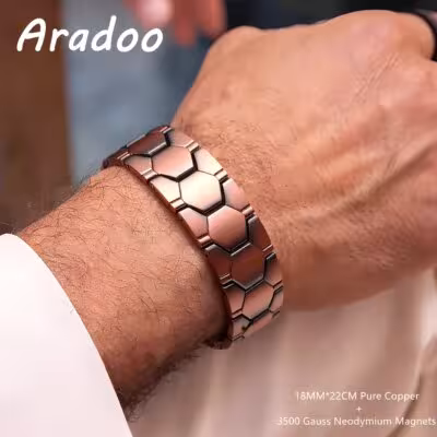 Pulsera magnética de cobre para hombre ARADOO con doble fila de imanes potentes