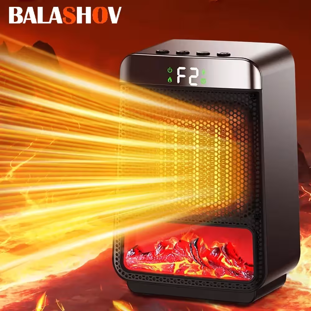 1000W electric heater with flame effect, compact home and office heater for winter