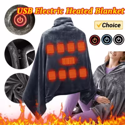 USB Electric Heated Blanket 3 Heating Levels Fleece Heated Blanket Wearable Heated Blanket Cape for Household and Office 1