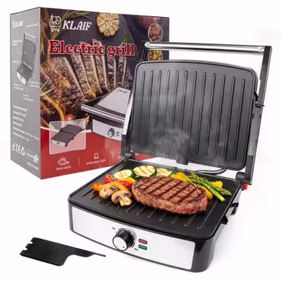 Fast Heating 2200W Indoor Grill Steak Maker, 180° Flat Open Multi-function Sandwich Press with Easy Clean Non-stick Plate 1