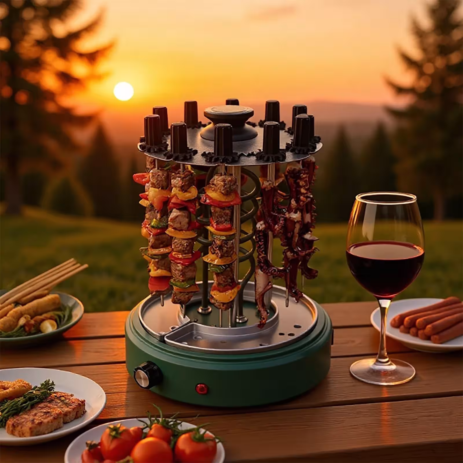 parrilla vertical para brochetas