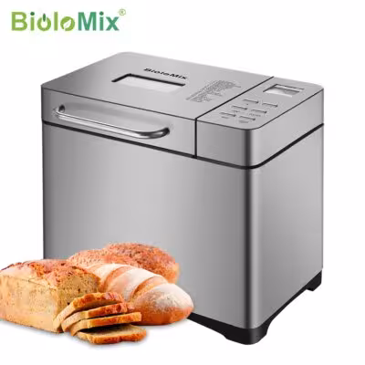 Biolomix 1KG 19-in-1 Stainless Steel Automatic Bread Maker 650W Programmable with Fruit Nut Dispenser Kitchen Appliance 1