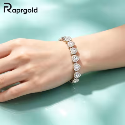 Pulsera para mujer con moissanita y corazón de circonita, estilo tenis, chapado en oro de 14K