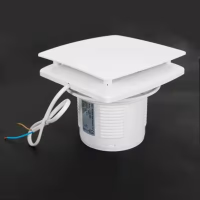 Built-in Exhaust Fan 100mm Square Channel Pipe Fan with Tailgate White Air Volume 100m³/H for Bathroom Toilet Kitchen Greenhouse 1
