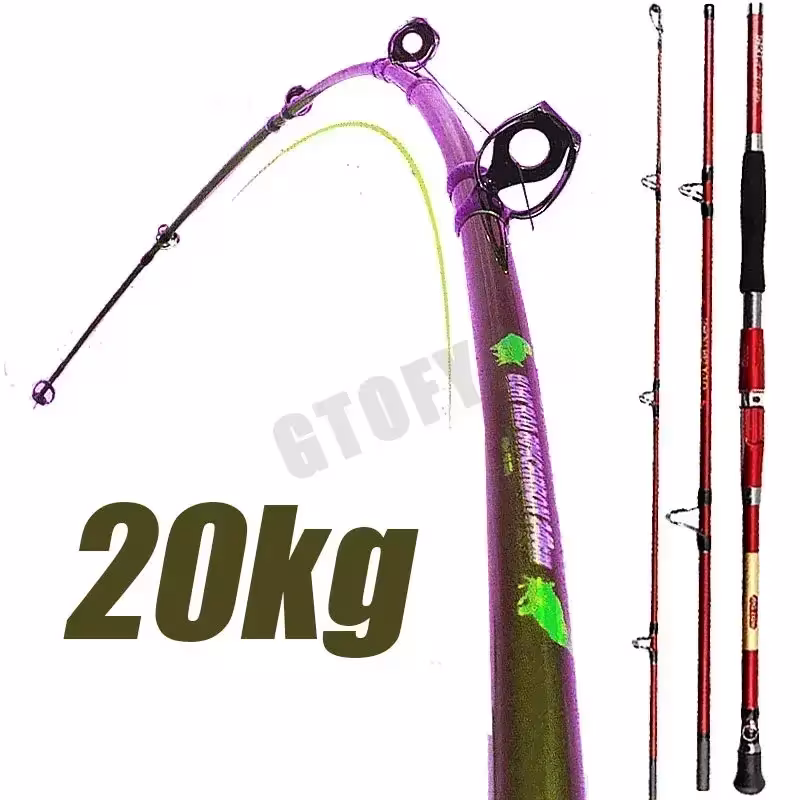 Canne à pêche portable en fibre de carbone, 1,8 m / 2,1 m / 2,4 m, rouge, en trois parties