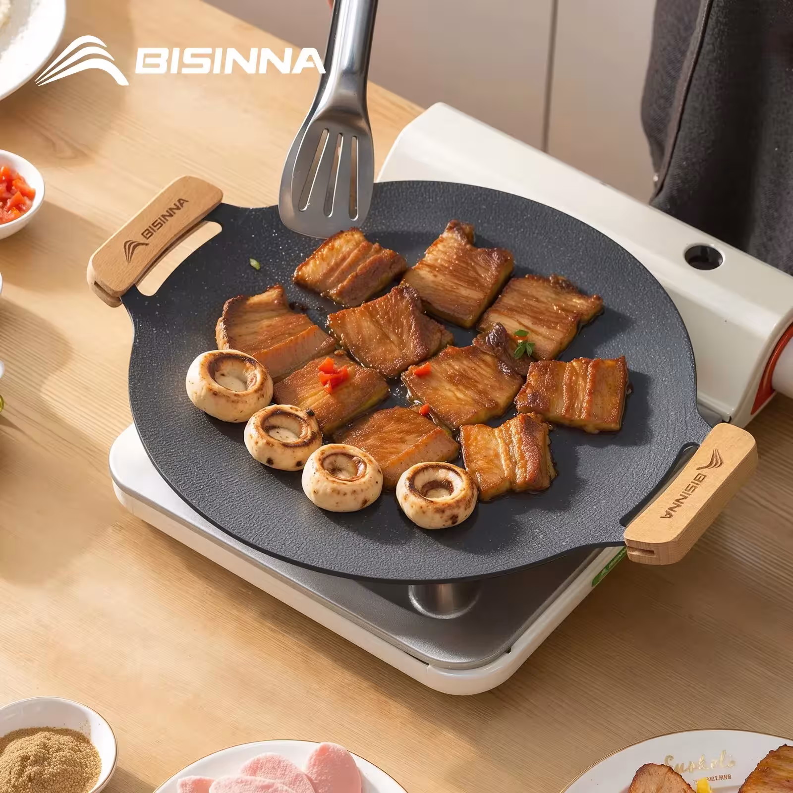 Poêle-gril BISINNA 34 cm pour l'extérieur, revêtement antiadhésif