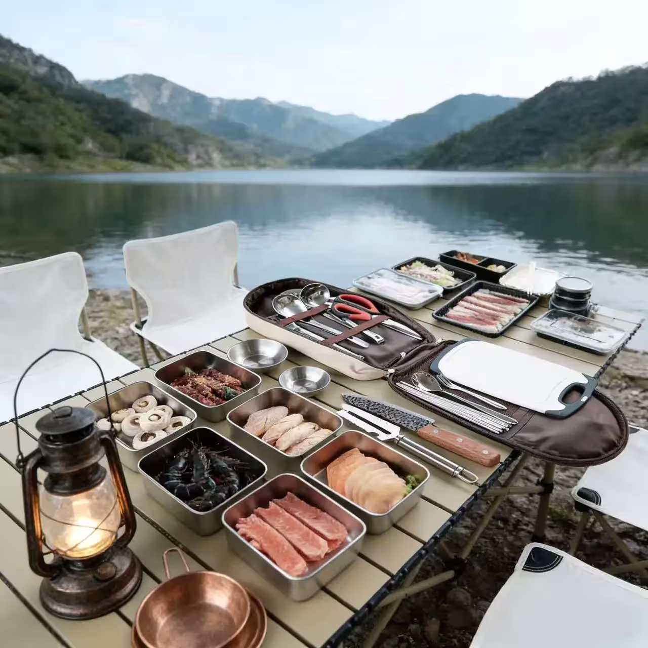 Portable camping kitchen set.