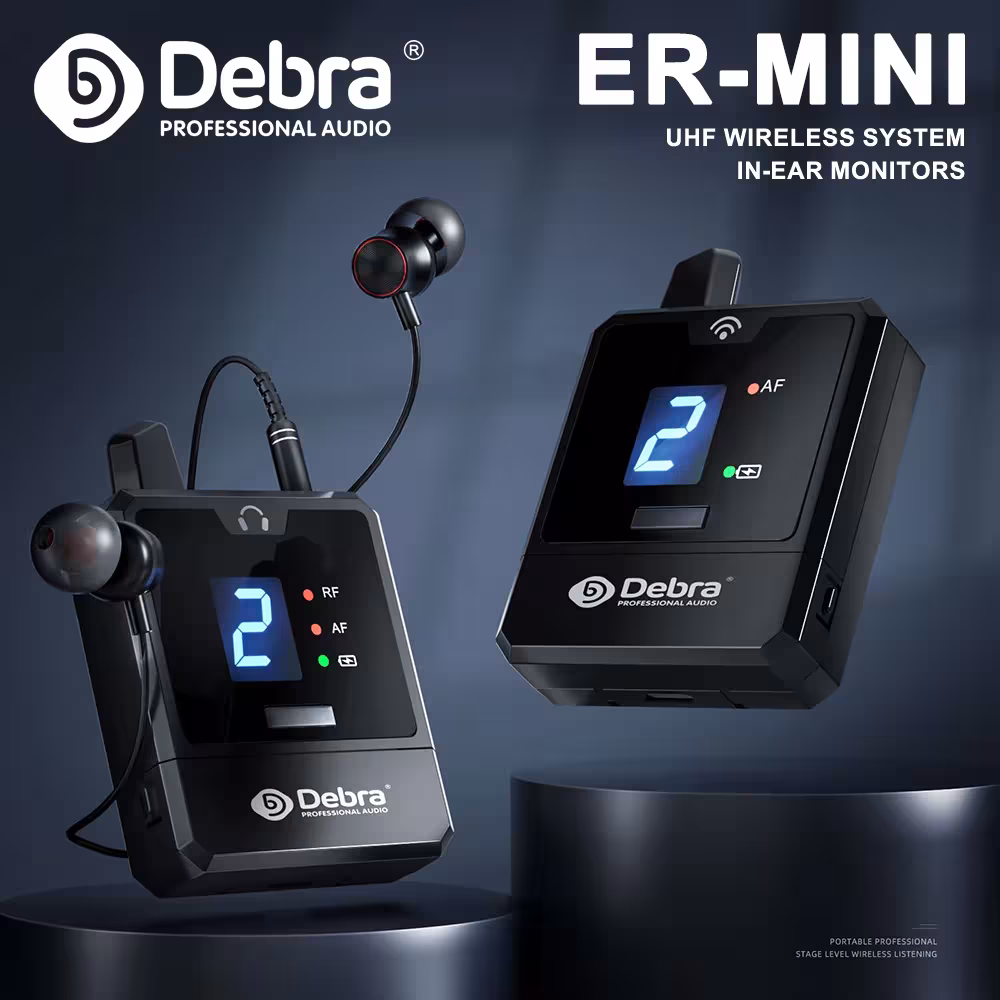 Système de casque sans fil de monitoring Debra ER-MINI, UHF, rechargeable, portable, pour les petits concerts