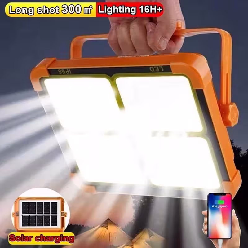 Portable solar LED lantern with stand, rechargeable solar panel for camping