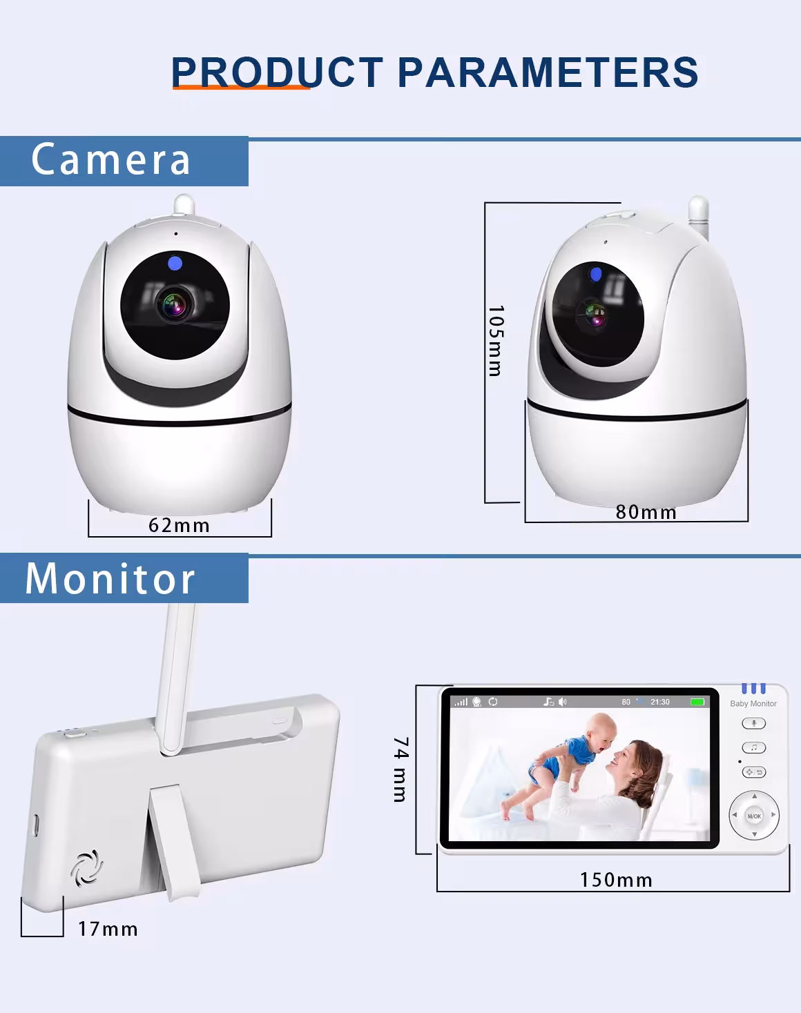 kūdikio stebėjimo monitorius su kamera