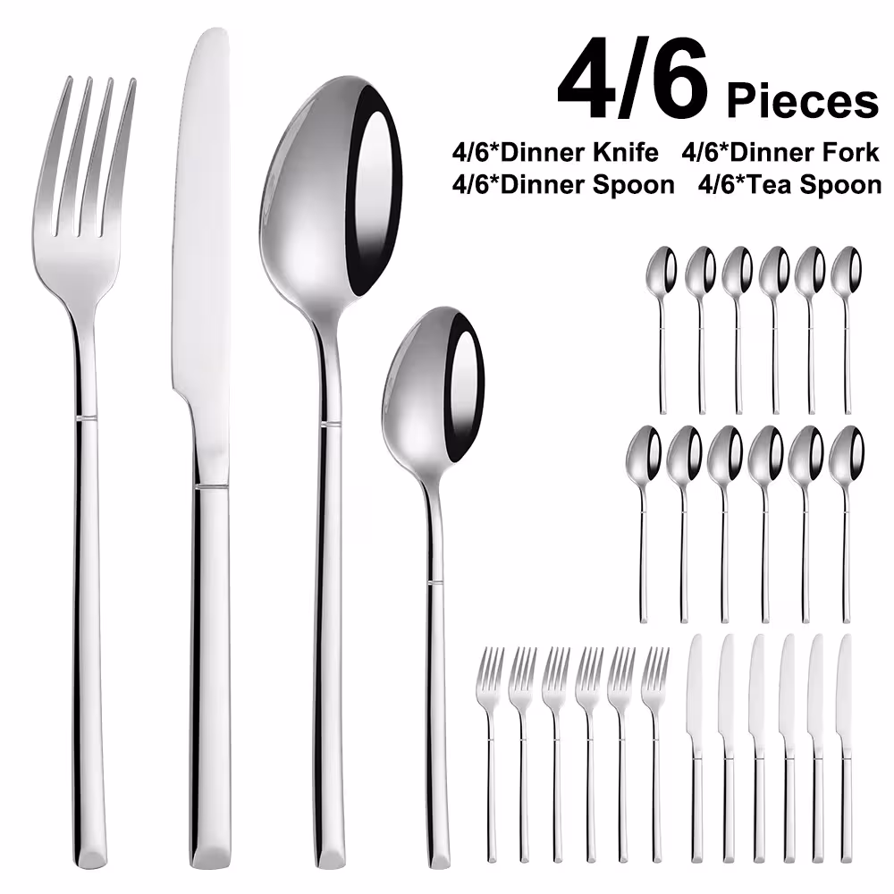 Stainless steel cutlery set for 4/6/16/24 people, mirror finish
