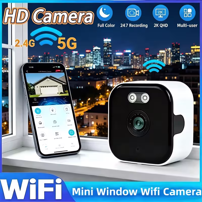 Caméra WiFi pour fenêtre 1080 HD 3MP avec fonction de vision nocturne couleur pour intérieur