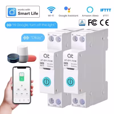 Tuya WiFi Smart Circuit Breaker 1P+N MCB 63A Timer Power Energy kWh Voltage Current Meter Protector Voice Remote Control Switch 1
