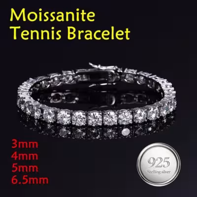 D Color VVS1 Moissanite tenisinė apyrankė 3/4/5/6.5mm S925 sidabro papuošalas moterims