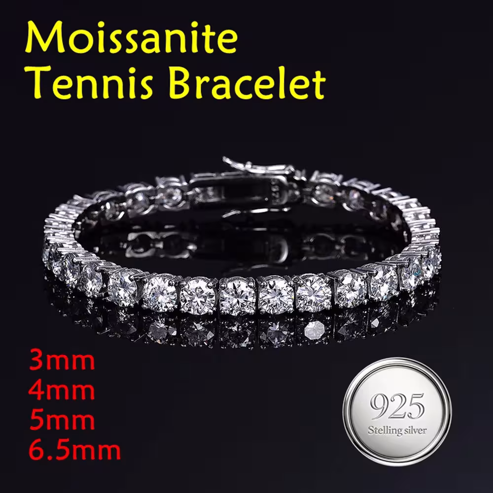 D Color VVS1 Moissanite tenisinė apyrankė 3/4/5/6.5mm S925 sidabro papuošalas moterims