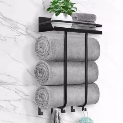 Over the Door Towel Rack Towel Hooks for Bathroom Towel Racks - Wall Mounted with 5 Hooks for Bedroom Bathroom Kitchen 1