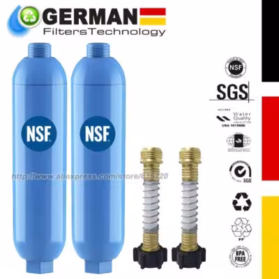 RV Inline Water Filter With Filter Element and Hose, Reduce Chlorine, Odor, Taste, Rust and Fluoride in Drinking Water 2 Pack 1