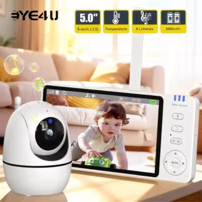5 Inch Video Baby Monitor With Camera PTZ Zoom Babyphone Cam Security Protection Surveillance Cameras Temperature Sensor Lullaby 1