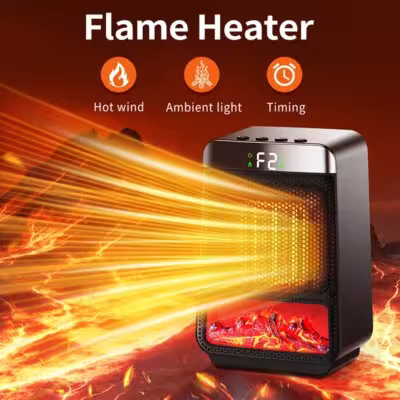 3D Dynamic Flame PTC Electric Fan Heater 4-Gears Desktop Hot Air Blower For Home Living Room 1