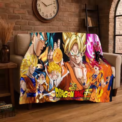 Cartoon D-Dragon Ball Anime Game Flannel Blanket Soft Warm Throw Blanket for Bedroom Living Room Bed Travel Camping Picnic Kid 1