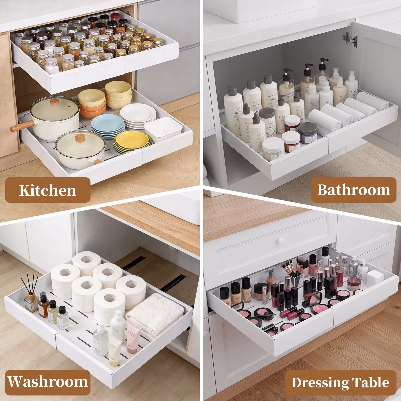 Pull-out kitchen cabinet shelf