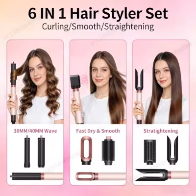 6 IN 1 Hair Styler Negative Ion Air Styler Brush for Auto-Wrap Curling Hair Dryer Set Salon-Style Less Frizz Reduced Heat Damage 7