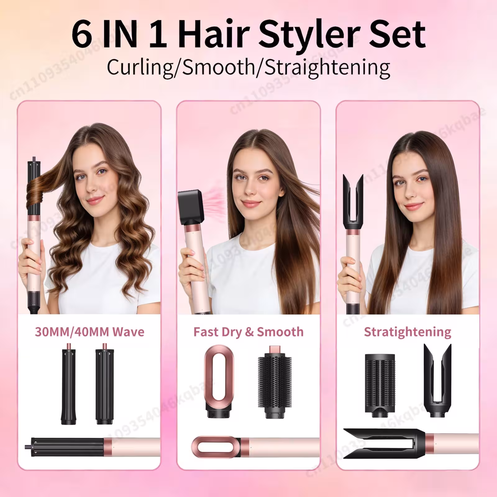 6-in-1 hair styling device with ionization for curling and drying