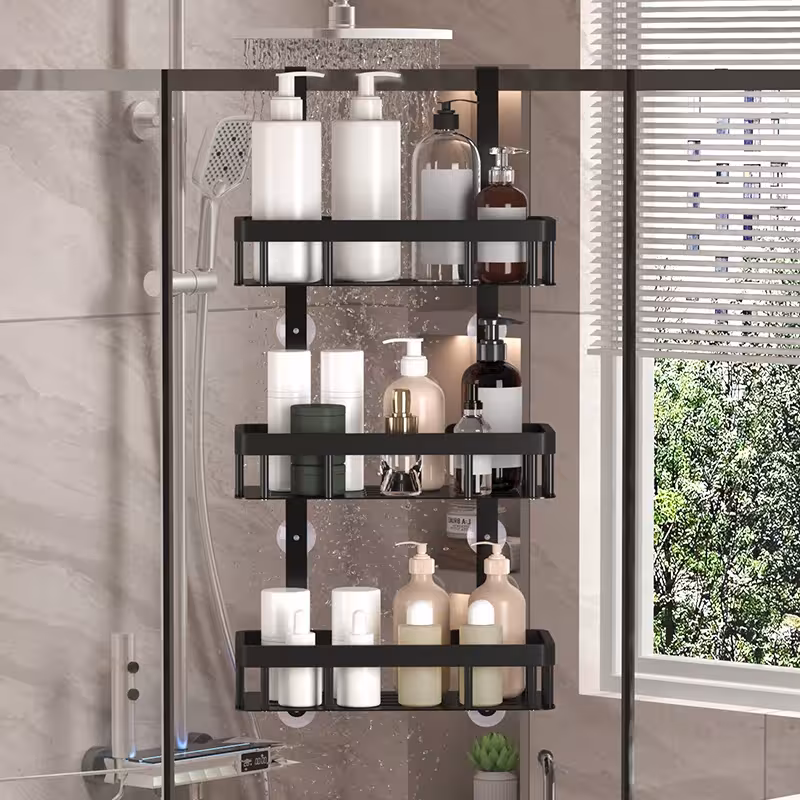 Soporte de tres niveles para montar en la pared, ideal para baño y ducha, se fija a la puerta
