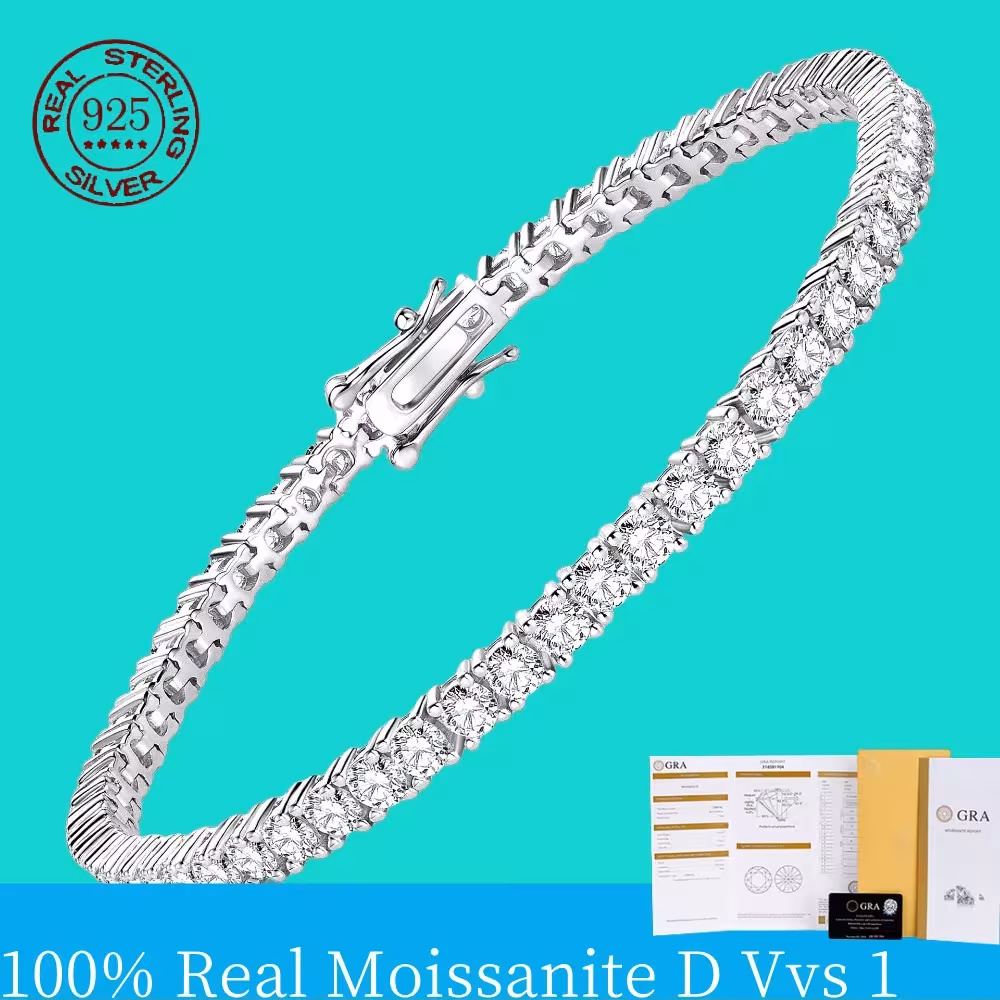 Bracciale tennis da donna in moissanite e argento sterling 925, VVS1, con certificato GRA