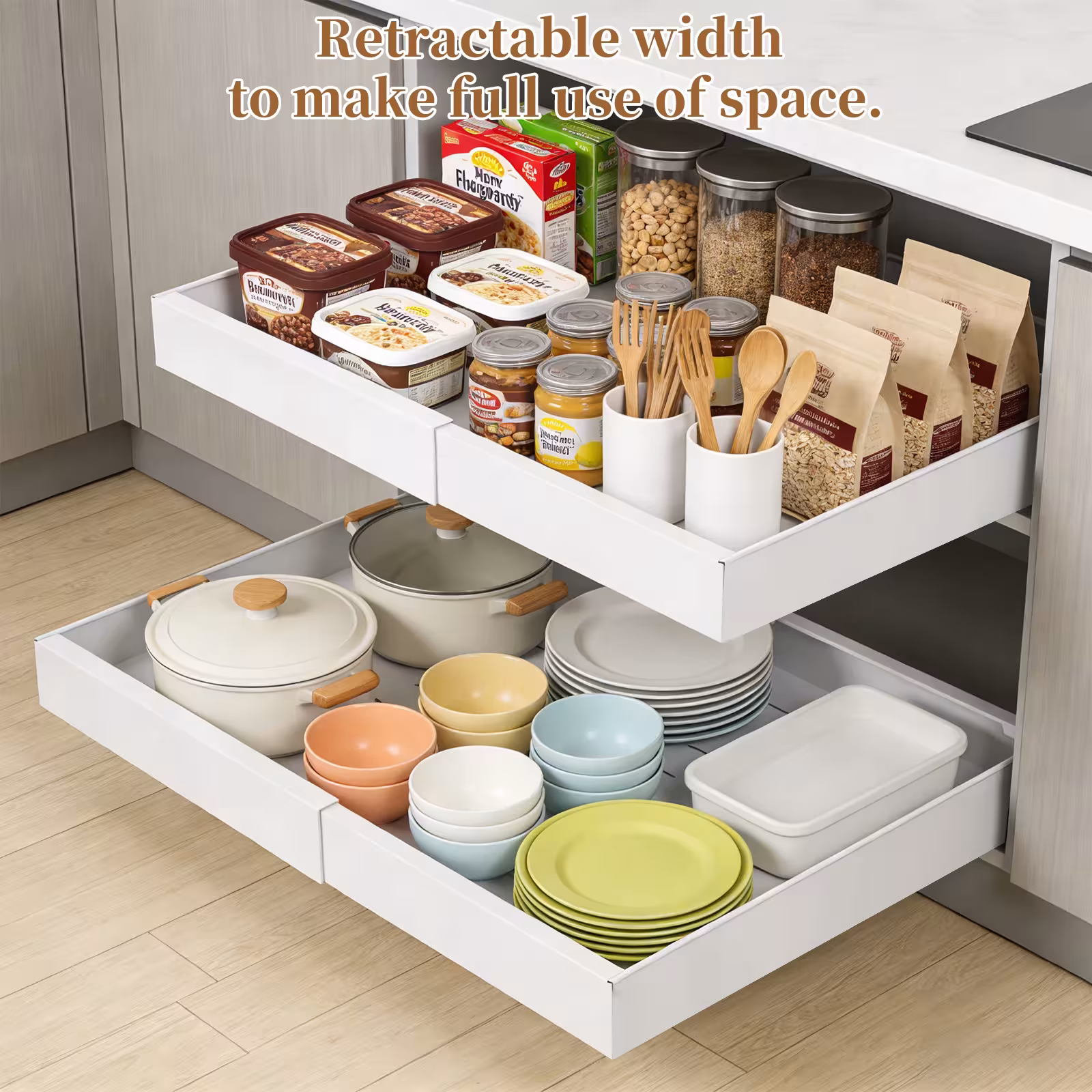 Pull-out kitchen cabinet shelf