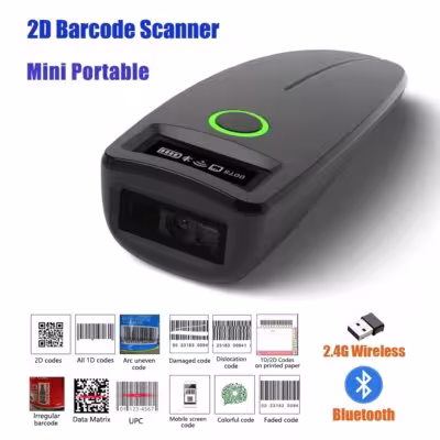 2D Barcode Scanner Mini 2.4G Wireless Bluetooth Handheld Portable 1D 2D QR Code Data Matrix PDF417 Reader With Storage Function 1