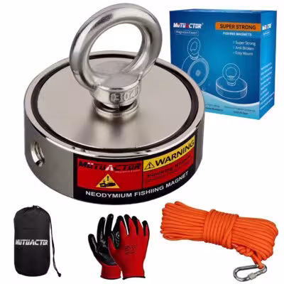 Fishing Magnet Kit Heavy Duty, Double Sided 1320lbs Rare Earth Magnets with 65Ft Salvage Rope, Super Strong Φ2.95'' Neodymium 1