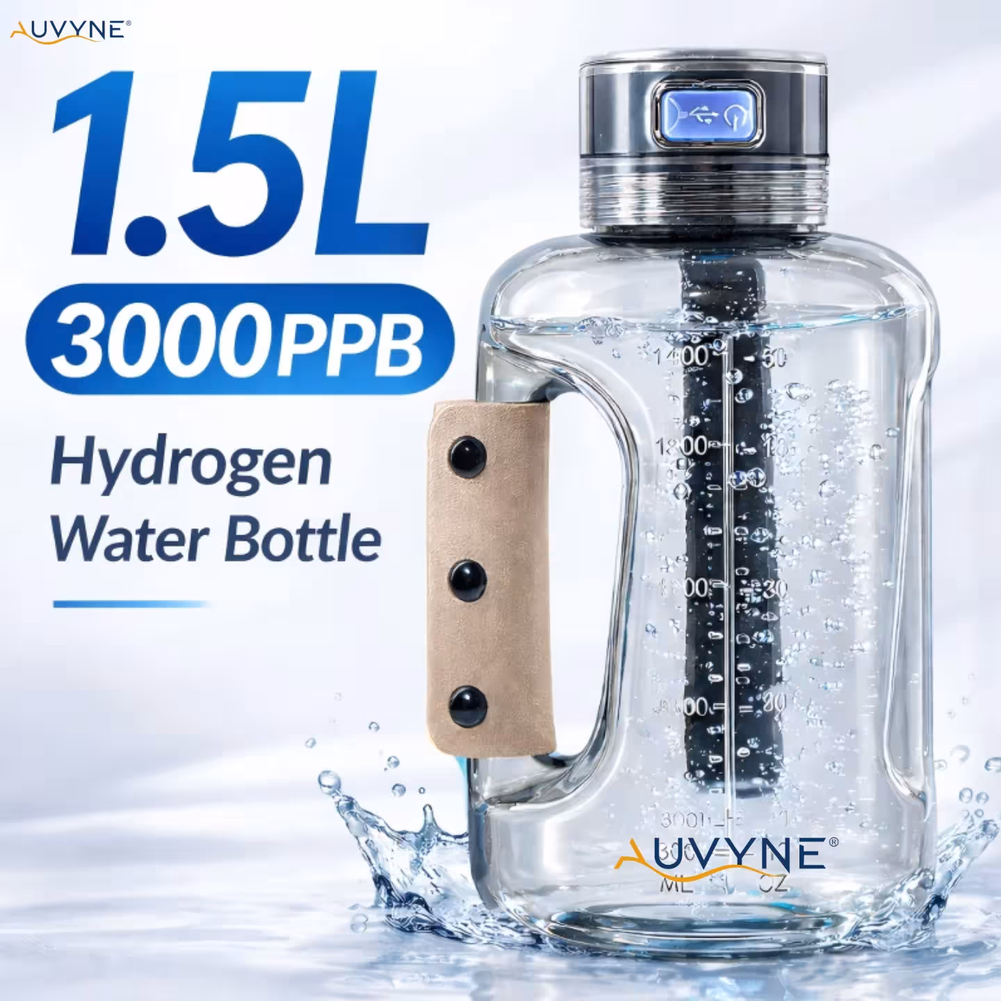 Borraccia per acqua ricca di idrogeno da 1,5L, generatore portatile di idrogeno per sport e viaggi
