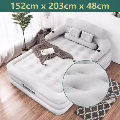 2 Persons Inflatable Mattress Camping Folding Home Indoor Outdoor with Backrest Air Cushion 48cm High Bed Lazy Camping Air Bed 1