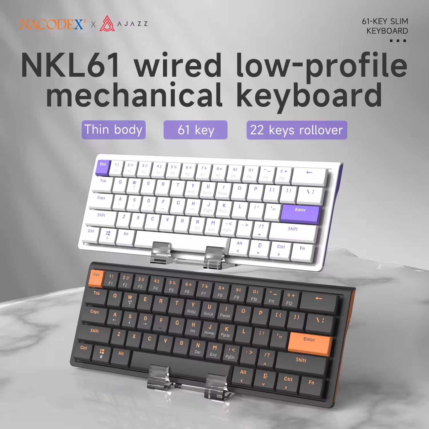 AJAZZ NKL61 laidinė mechaninė klaviatūra, ABS, žemos ašies, biuro darbui